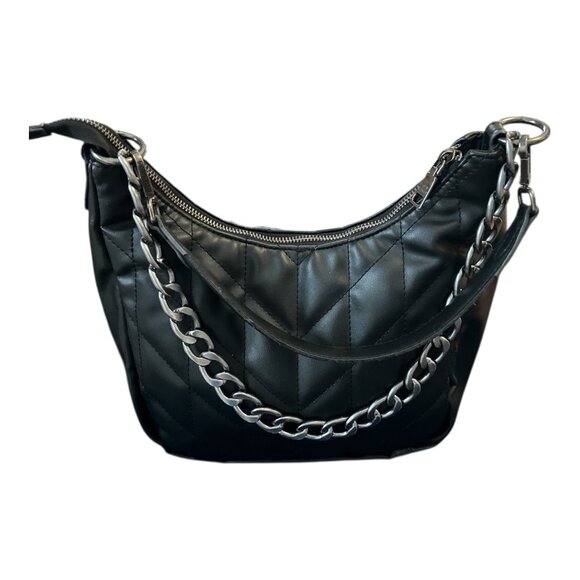 Steve Madden Quilted Black Shoulder Bag – Gunmetal Chain Strap - Picture 2 of 13